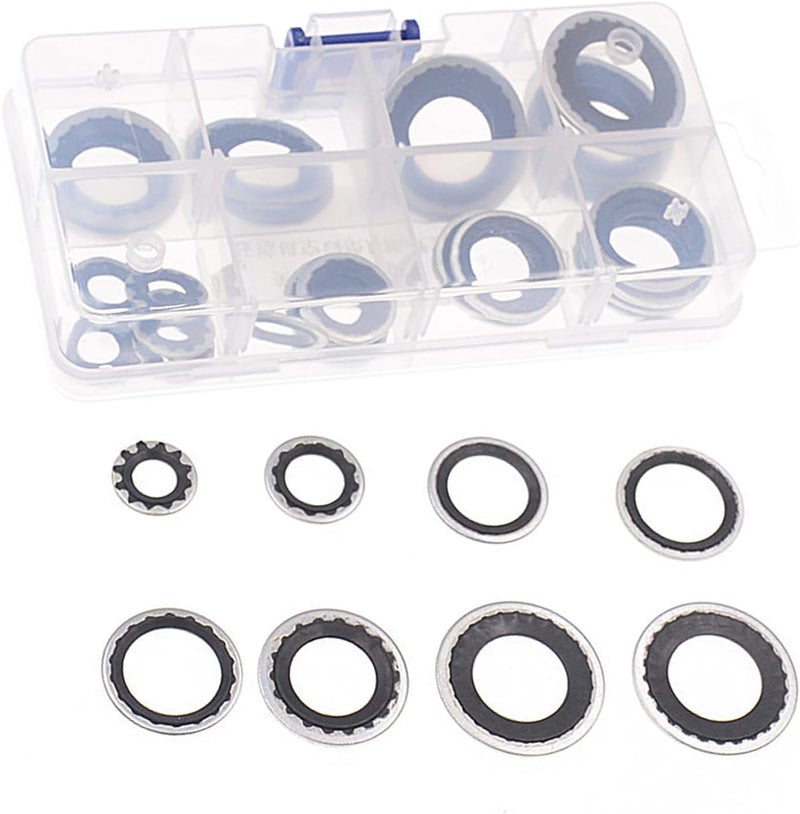 dawfall 30 PCS Automotive Air Conditioning Compressor Port Gaskets, Multi-Specification Cooling Pump High Temperature Resistant Sealing Gaskets, Maintenance Accessories, for Most Car Models (Black) - Image 1